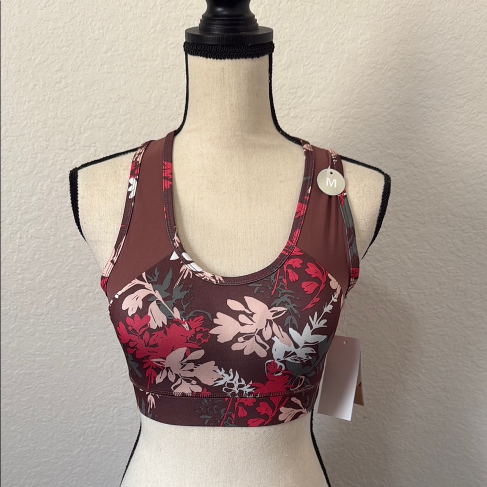 Floral Women's Racerback Sports Bra Top - Brown and Pink